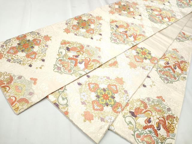 平和屋着物●西陣 小森織物謹製 六通柄袋帯 唐織 向かい鳥花文 金銀糸 正絹 逸品 CABC5458hy