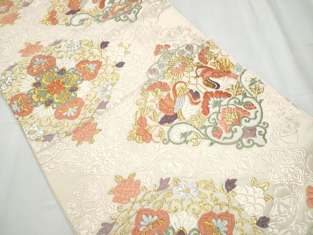 平和屋着物●西陣 小森織物謹製 六通柄袋帯 唐織 向かい鳥花文 金銀糸 正絹 逸品 CABC5458hy