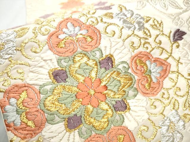 平和屋着物●西陣 小森織物謹製 六通柄袋帯 唐織 向かい鳥花文 金銀糸 正絹 逸品 CABC5458hy