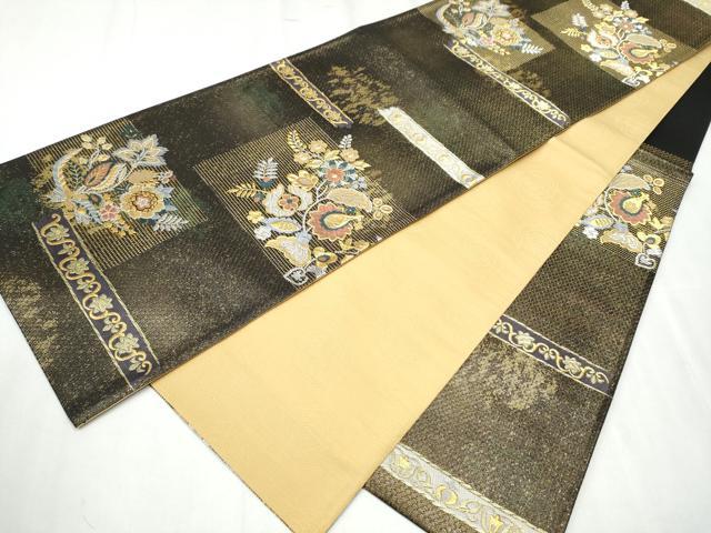 平和屋着物●西陣 織姫ささき謹製 染色作家 草野一騎 六通柄袋帯 更紗花文 金銀糸 証紙付き 正絹 逸品 CABC5463hy