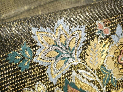 平和屋着物●西陣 織姫ささき謹製 染色作家 草野一騎 六通柄袋帯 更紗花文 金銀糸 証紙付き 正絹 逸品 CABC5463hy