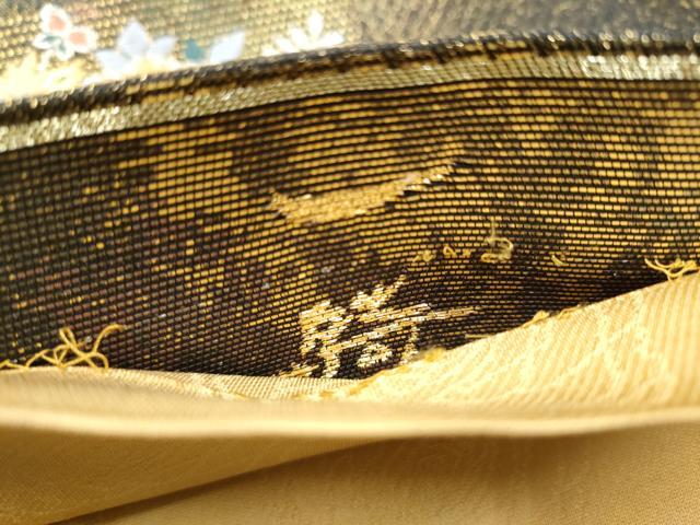 平和屋着物●西陣 織姫ささき謹製 染色作家 草野一騎 六通柄袋帯 更紗花文 金銀糸 証紙付き 正絹 逸品 CABC5463hy