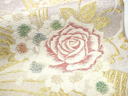 平和屋着物●六通柄袋帯 舞花文 金糸 正絹 逸品 CABC5470hy