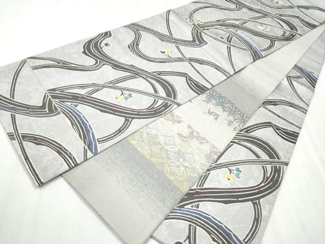 平和屋着物●両面 六通柄袋帯 枝木の実 金糸 正絹 逸品 CABC5472hy