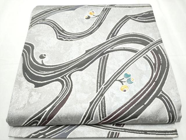 平和屋着物●両面 六通柄袋帯 枝木の実 金糸 正絹 逸品 CABC5472hy
