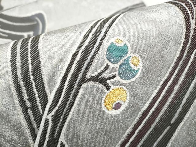 平和屋着物●両面 六通柄袋帯 枝木の実 金糸 正絹 逸品 CABC5472hy
