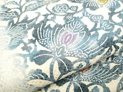 平和屋着物●両面 全通柄袋帯 更紗花文 金通し地 正絹 逸品 CABC5476hy