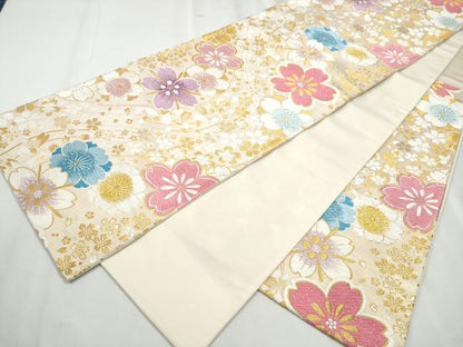 平和屋着物●六通柄袋帯 舞桜文 金糸 正絹 逸品 CABC5485hy