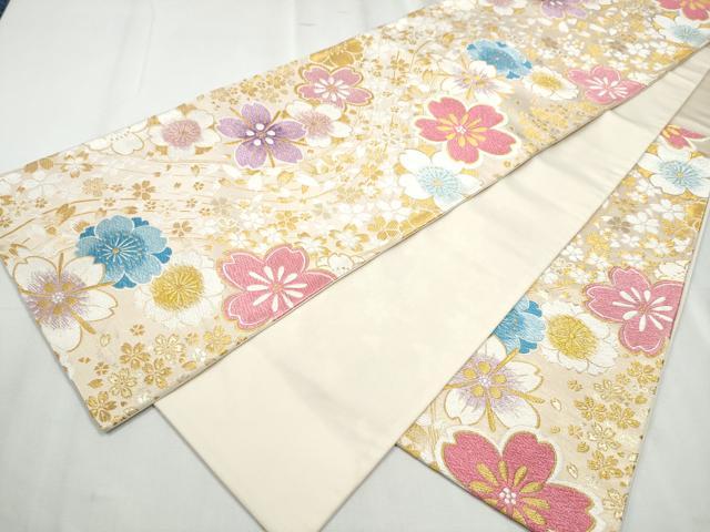平和屋着物●六通柄袋帯 舞桜文 金糸 正絹 逸品 CABC5485hy