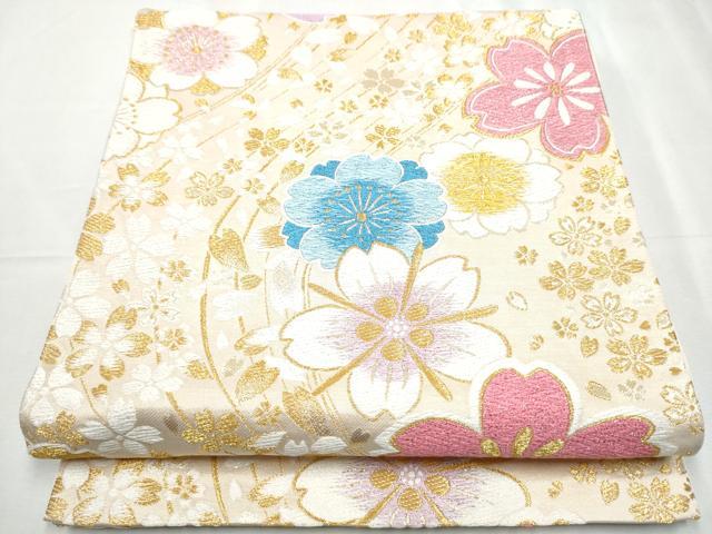 平和屋着物●六通柄袋帯 舞桜文 金糸 正絹 逸品 CABC5485hy