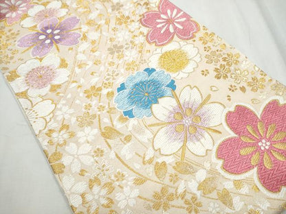 平和屋着物●六通柄袋帯 舞桜文 金糸 正絹 逸品 CABC5485hy