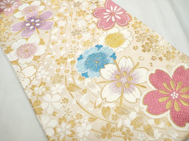 平和屋着物●六通柄袋帯 舞桜文 金糸 正絹 逸品 CABC5485hy