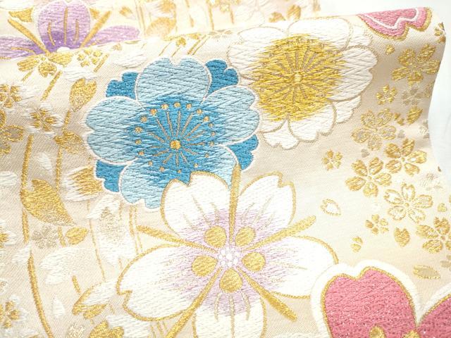 平和屋着物●六通柄袋帯 舞桜文 金糸 正絹 逸品 CABC5485hy