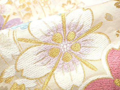 平和屋着物●六通柄袋帯 舞桜文 金糸 正絹 逸品 CABC5485hy