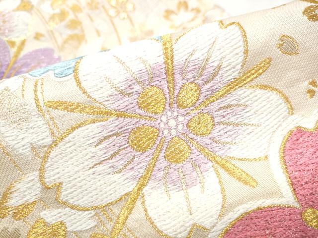 平和屋着物●六通柄袋帯 舞桜文 金糸 正絹 逸品 CABC5485hy