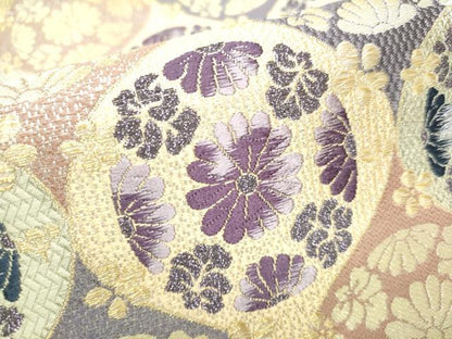 平和屋着物●六通柄袋帯 唐織 作家物 草木御所染 花丸文 金糸 正絹 逸品 CABC5486hy