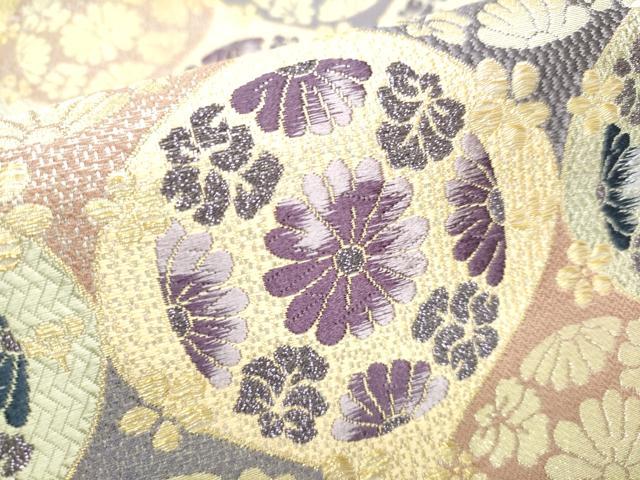 平和屋着物●六通柄袋帯 唐織 作家物 草木御所染 花丸文 金糸 正絹 逸品 CABC5486hy