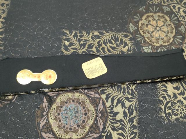 平和屋着物●西陣 廣部商事謹製 六通柄袋帯 花唐草文 黒地 金糸 証紙付き 正絹 逸品 CABC5487hy