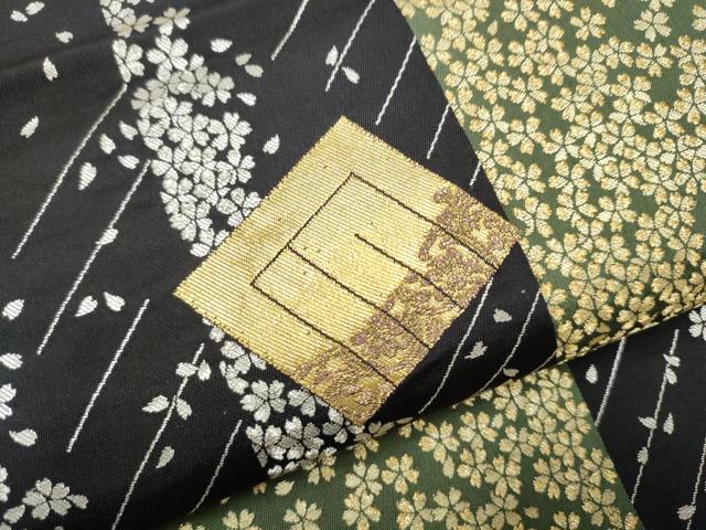 平和屋着物●六通柄袋帯 源氏香舞桜文 黒地 金銀糸 正絹 逸品 CABC5488hy