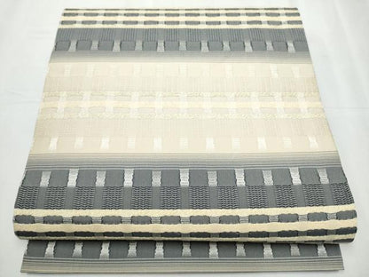 平和屋着物●六通柄袋帯 めがね織 格子柄 正絹 逸品 CABC5489hy