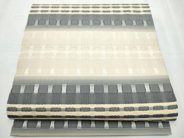 平和屋着物●六通柄袋帯 めがね織 格子柄 正絹 逸品 CABC5489hy