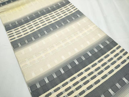 平和屋着物●六通柄袋帯 めがね織 格子柄 正絹 逸品 CABC5489hy