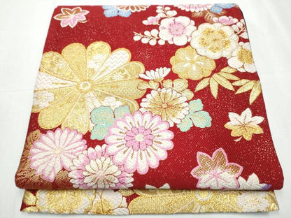 平和屋着物●六通柄袋帯 草花文 金糸 正絹 逸品 CABC5492hy