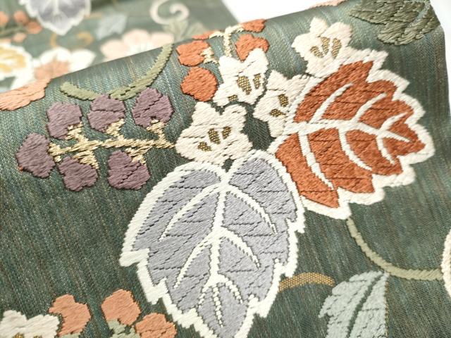 平和屋着物●六通柄袋帯 唐織 草花文 金糸 正絹 逸品 CABC5498hy