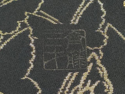 平和屋着物●染色作家　斉藤三才　全通柄袋帯　舞蝶文　三才鳥　黒地　金糸　正絹　逸品　CABC5500hy