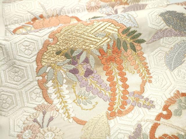 平和屋着物●六通柄袋帯 唐織 雪輪草花文 金糸 正絹 逸品 CABC5502hy
