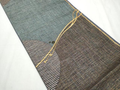 平和屋着物▽六通柄袋帯 スリーシーズン 春夏秋 抽象文 金糸 正絹 逸品 CABC5505hy