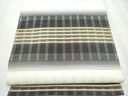 平和屋着物●両面 全通柄袋帯 横段文 金糸 正絹 逸品 CABC5507hy