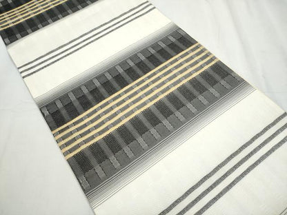 平和屋着物●両面 全通柄袋帯 横段文 金糸 正絹 逸品 CABC5507hy