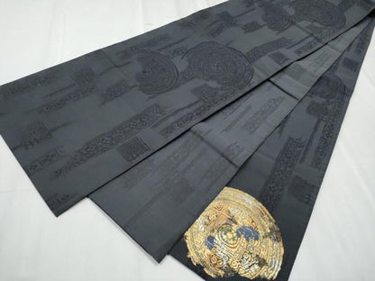 平和屋着物●太鼓柄袋帯 絵皿吉祥文 金糸 正絹 逸品 CABC5509hy