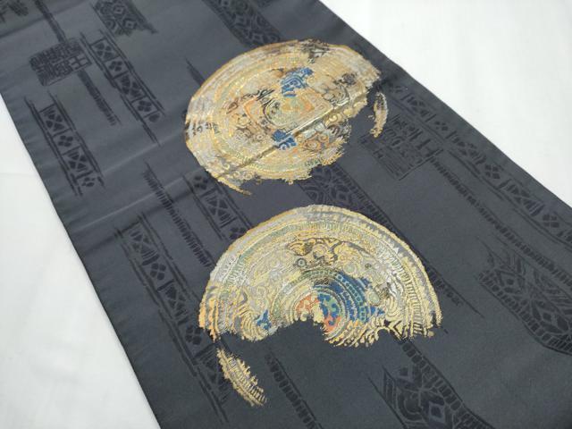 平和屋着物●太鼓柄袋帯 絵皿吉祥文 金糸 正絹 逸品 CABC5509hy