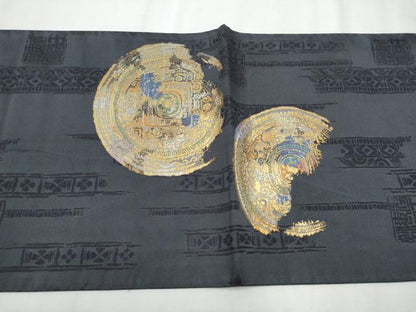 平和屋着物●太鼓柄袋帯 絵皿吉祥文 金糸 正絹 逸品 CABC5509hy