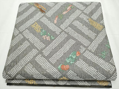 平和屋着物●六通柄袋帯 唐織 成物 金糸 正絹 逸品 CABC5510hy