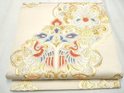 平和屋着物●六通柄袋帯 花鳥唐草文 金銀糸 正絹 逸品 CABC5514hy