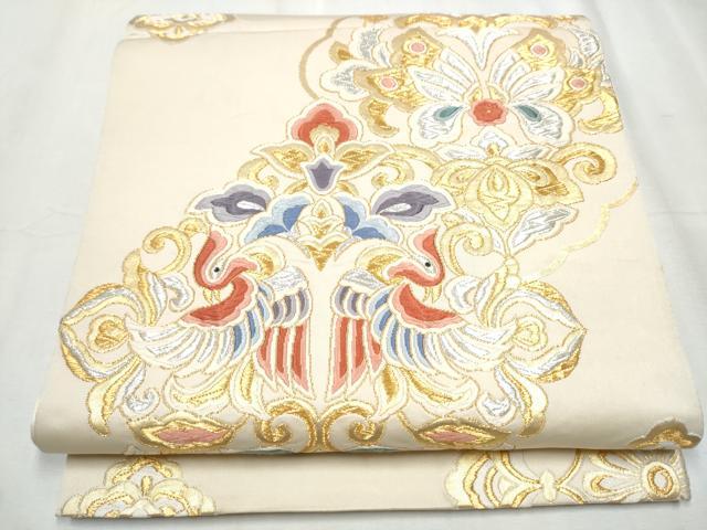平和屋着物●六通柄袋帯 花鳥唐草文 金銀糸 正絹 逸品 CABC5514hy