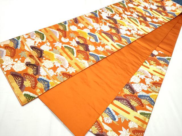 平和屋着物●六通柄袋帯 唐織 エ霞草花文 金糸 正絹 逸品 CABC5519hy