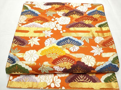 平和屋着物●六通柄袋帯 唐織 エ霞草花文 金糸 正絹 逸品 CABC5519hy