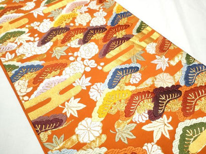 平和屋着物●六通柄袋帯 唐織 エ霞草花文 金糸 正絹 逸品 CABC5519hy
