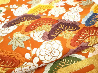 平和屋着物●六通柄袋帯 唐織 エ霞草花文 金糸 正絹 逸品 CABC5519hy