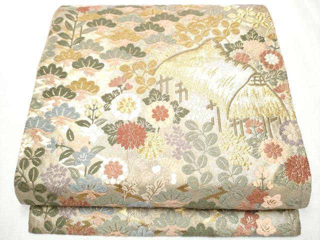 平和屋着物●六通柄袋帯 唐織 松に秋草葛屋文様 金糸 正絹 逸品 CABC5520hy