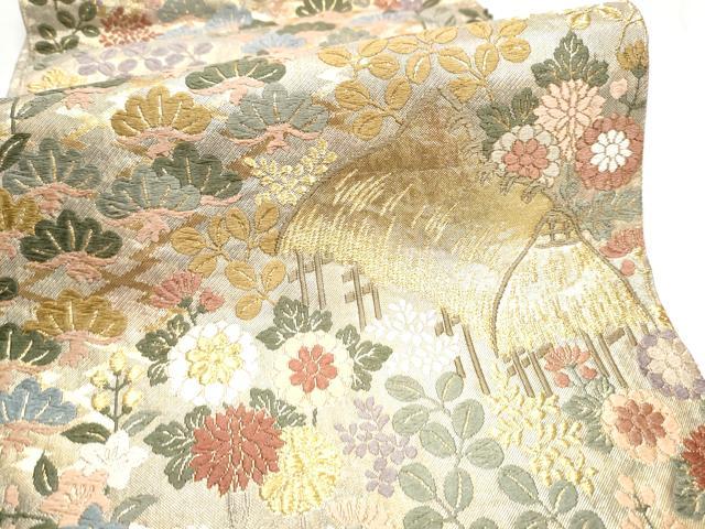 平和屋着物●六通柄袋帯 唐織 松に秋草葛屋文様 金糸 正絹 逸品 CABC5520hy