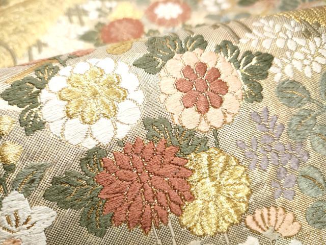 平和屋着物●六通柄袋帯 唐織 松に秋草葛屋文様 金糸 正絹 逸品 CABC5520hy