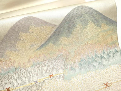 平和屋着物●太鼓柄袋帯 遠山樹林文 金糸 銀座おゝぎ屋扱い 正絹 逸品 CABC5524hy