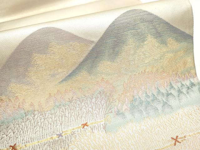 平和屋着物●太鼓柄袋帯 遠山樹林文 金糸 銀座おゝぎ屋扱い 正絹 逸品 CABC5524hy