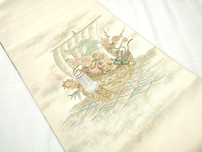 平和屋着物●両面　太鼓柄袋帯　作家物　綴れ　宝船　金彩　正絹　逸品　CABC5526hy