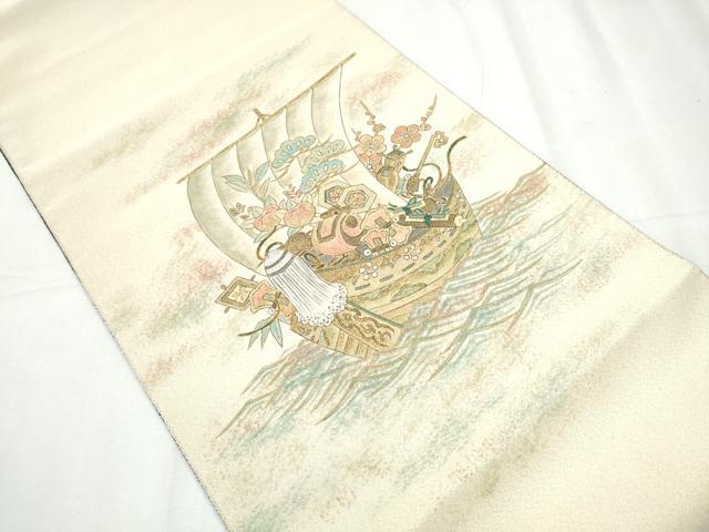 平和屋着物●両面　太鼓柄袋帯　作家物　綴れ　宝船　金彩　正絹　逸品　CABC5526hy